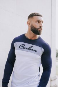 Carlson Tri Color Jumper Navy With Grey Panel